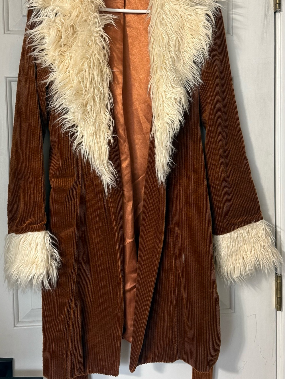 Show Me Your MuMu Brown Corduroy Coat with Cream Faux Fur Trim